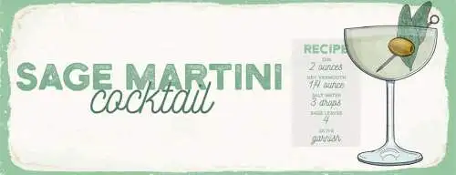 Schild Sage Martini Cocktail Rezept Bar Alkohol Drink Gin 27x10 Blech od.Holz
