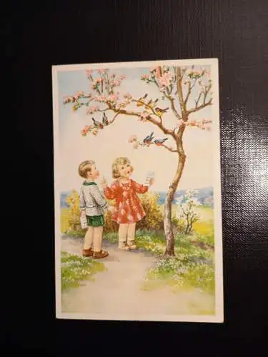 Mädchen und Bubmit mit Vögel - Glückwunschkarte 402286 gr