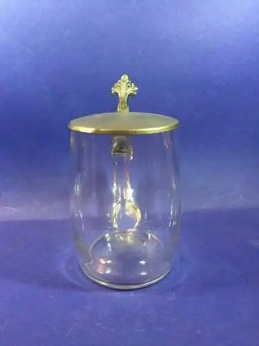 Bierkrug Glas mit Zinndeckel um 1900  17026