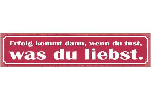 Schild Erfolg Kommt Dann Wenn Du Tust Was Du Liebst 46 x 10 Blech od. Holz