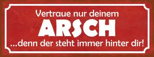 Schild Vertraue Nur Deinen Arsch Denn Der Steht Immer Hinter Dir Hintern 27x10
