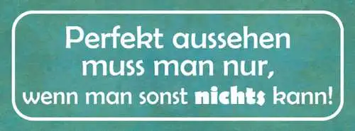 Schild Perfekt Aussehen Muss Man Nur Wenn Man Sonst Nichts Kann 27x10