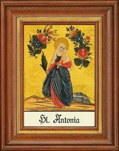 Hinterglasbild - heilige antonia 2 - patronatsbild taufe namenspatron 12,7x16 th