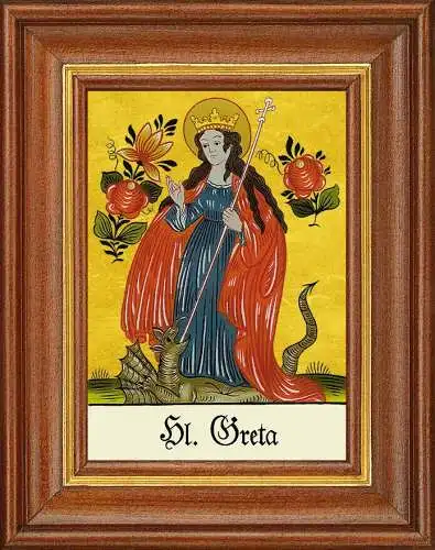 Hinterglasbild - heilige greta - patronatsbild taufe namenspatron 12,7x16