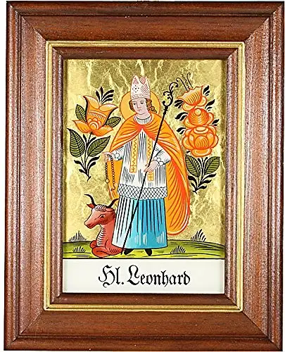 Hinterglaswerkstätten - Hinterglasbild/Patronatsbild Hl. Leonhard mit braun