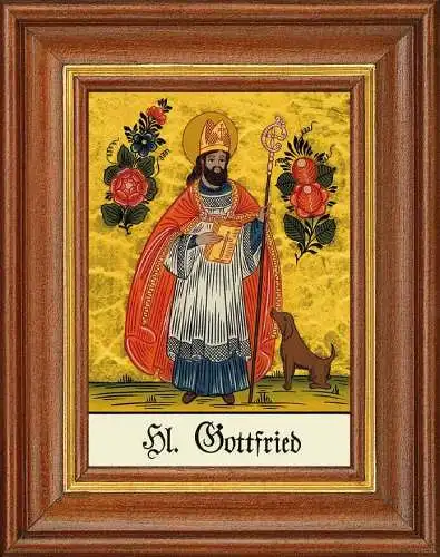 Hinterglasbild - heiliger gottfried - patronatsbild taufe namenspatron 12,7x16