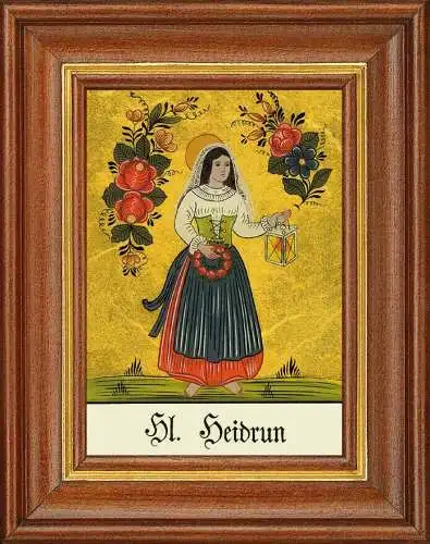 Hinterglasbild - heilige heidrun - patronatsbild taufe namenspatron 12,7x16