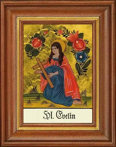 Hinterglasbild - heilige evelin - patronatsbild taufe namenspatron 12,7x16