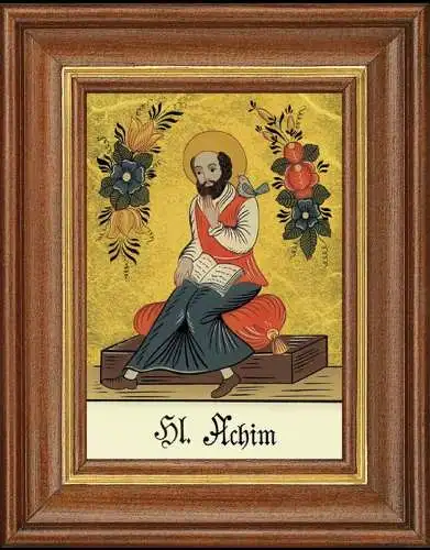 Hinterglasbild heiliger achim patronatsbild taufe namenspatron blattgold 12,7x16