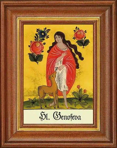 Hinterglasbild - heilige genofeva - patronatsbild taufe namenspatron 12,7x16