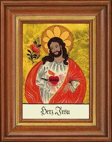 Hinterglasbild - herz jesu - patronatsbild taufe namenspatron 12,7x16