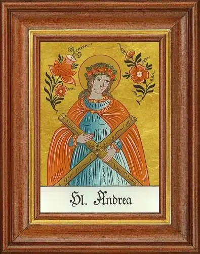 Hinterglasbild - heilige andrea - patronatsbild taufe namenspatron 12,7x16 th