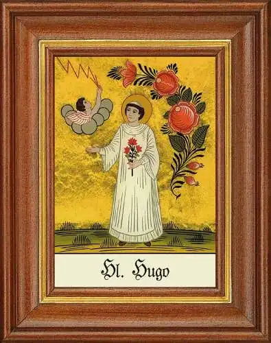 Hinterglasbild - heiliger hugo - patronatsbild taufe namenspatron 12,7x16