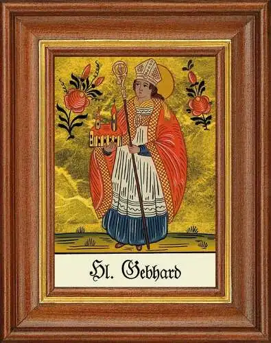 Hinterglasbild - heiliger gebhard - patronatsbild taufe namenspatron 12,7x16