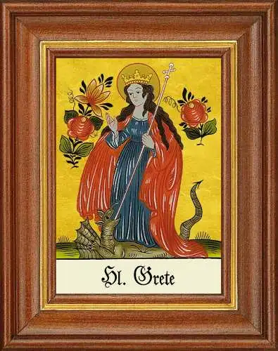 Hinterglasbild - heilige grete - patronatsbild taufe namenspatron 12,7x16