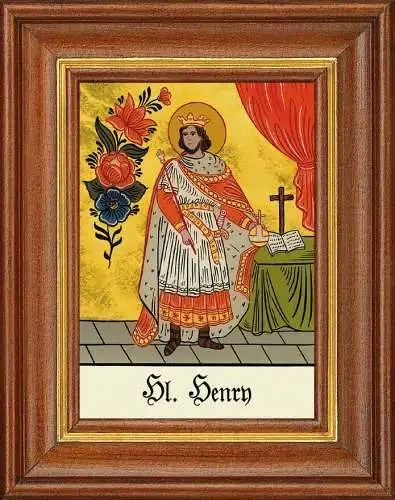 Hinterglasbild - heiliger henry - patronatsbild taufe namenspatron 12,7x16