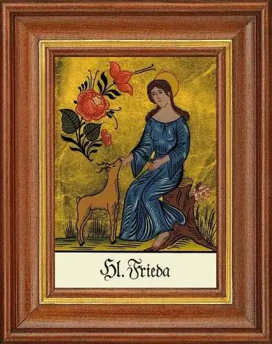 Hinterglasbild - heilige frieda  - patronatsbild taufe namenspatron 12,7x16