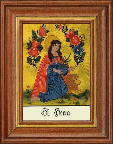 Hinterglasbild - heilige herta - patronatsbild taufe namenspatron 12,7x16