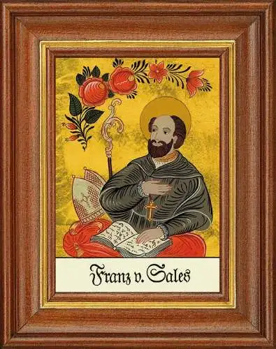 Hinterglasbild - franz von sales - patronatsbild taufe namenspatron 12,7x16