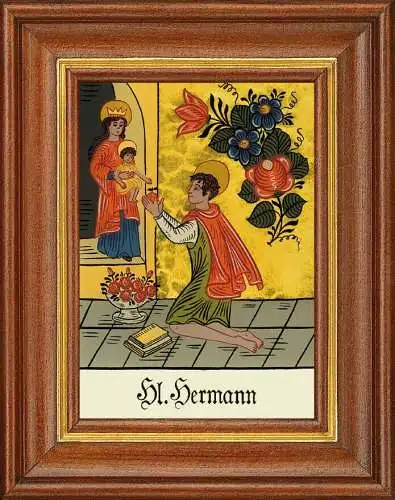 Hinterglasbild - heiliger hermann - patronatsbild taufe namenspatron 12,7x16