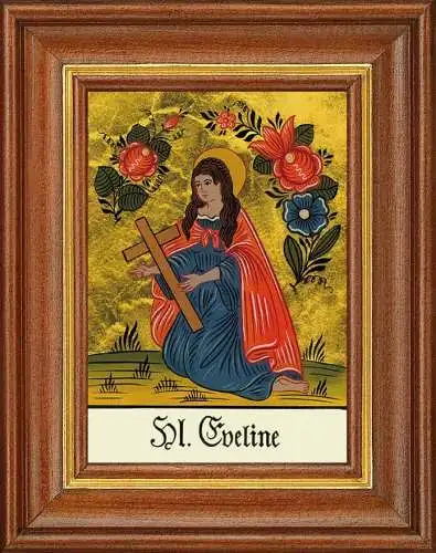Hinterglasbild - heilige eveline - patronatsbild taufe namenspatron 12,7x16