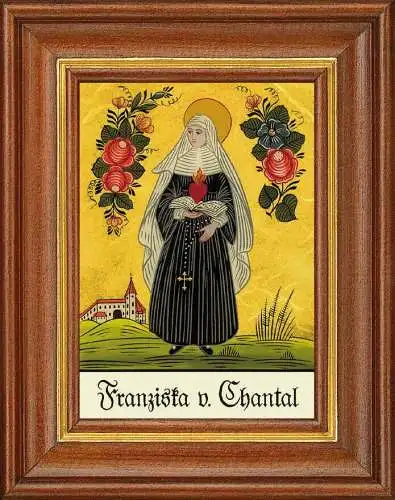 Hinterglasbild - franziska v. chantal - patronatsbild taufe namenspatron 12,7x16