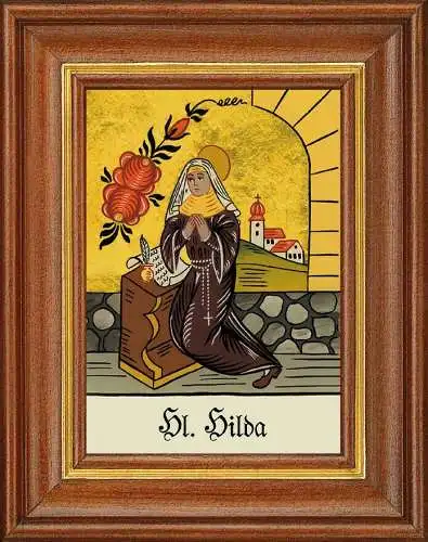 Hinterglasbild - heilige hilda - patronatsbild taufe namenspatron 12,7x16