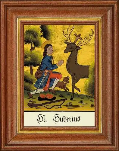 Hinterglasbild - heiliger hubertus - patronatsbild taufe namenspatron 12,7x16