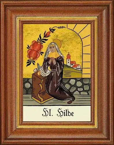 Hinterglasbild - heilige hilde - patronatsbild taufe namenspatron 12,7x16