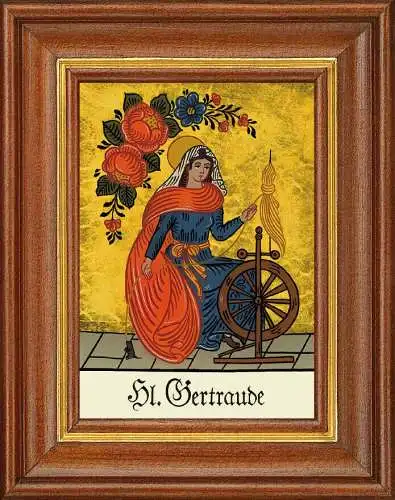 Hinterglasbild - heilige gertraude - patronatsbild taufe namenspatron 12,7x16