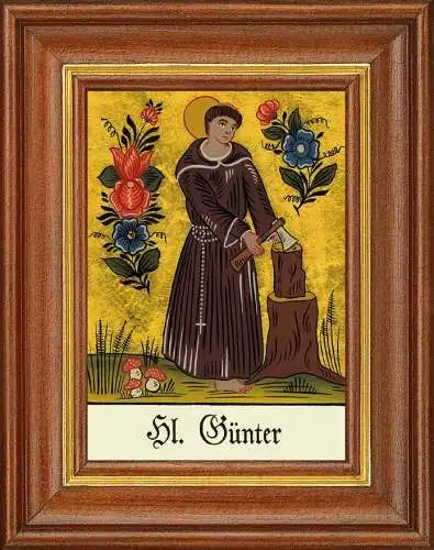 Hinterglasbild - heiliger günter - patronatsbild taufe namenspatron 12,7x16