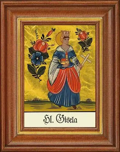 Hinterglasbild - heilige gisela - patronatsbild taufe namenspatron 12,7x16