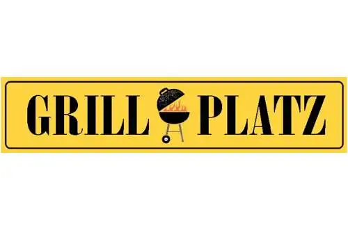 Schild Grill Platz Grillen Griller BBQ Fleisch Essen 46 x 10 Blech od. Holz