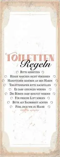 Schild toiletten regeln hinsetzen hände waschen papier bürste 27x10blech od.holz