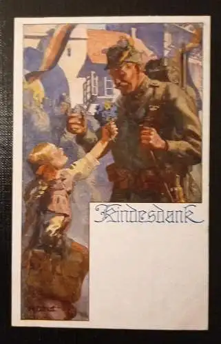 Künstlerkarte I WK Patriotika Kindesdank Soldat Mit Kleinen Mädchen E 410468