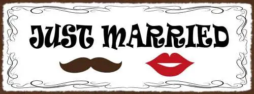 Schild Just Married Frisch Verheiratet Hochzeit Paar Heirat 27x10 Blech od.Holz
