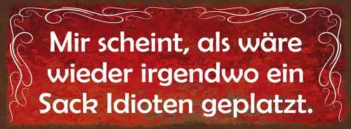 Schild Mir Scheint Als Wäre Wieder Irgendwo Ein Sack Idioten Geplatzt 27x10