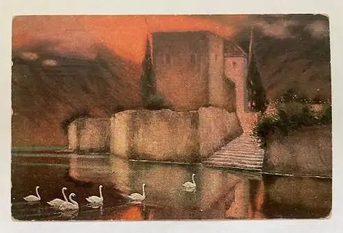 R. Bergholz Der Schwanen See Malerei Bild Künstler Schwäne Nacht 140343 K TH