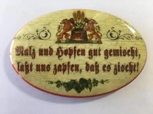Nostalgie flaschenöffner magnet malz und hopfen gut gemischt bierfass