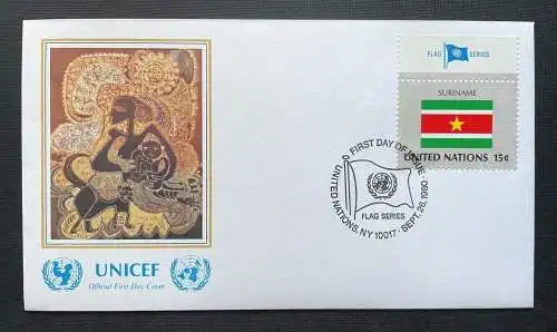 Brief Unicef FDC Flagge Suriname Irodikromo Mother Child ca.16,4x9,2cm 410296 PR