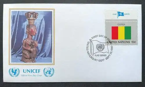 Brief Unicef FDC Flagge Guinea Bega Sculpture London ca.16,4x9,2cm 410297 PR