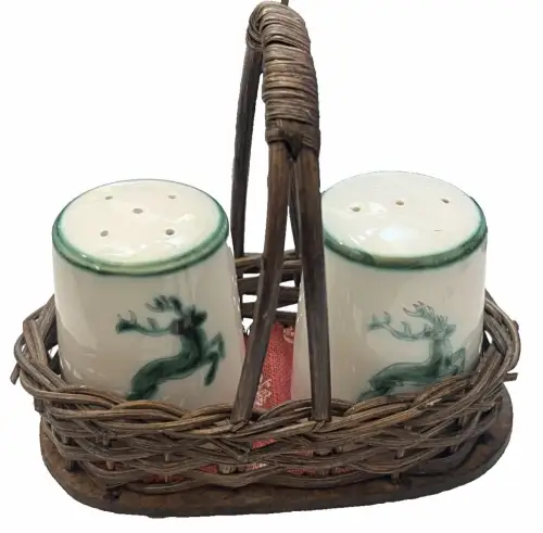 Gmundner Keramik Grüner Hirsch Salz u Pfefferstreuer