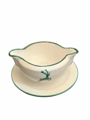 Gmundner Keramik Grüner Hirsch Sauciere mit Unterteller