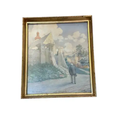 Gross Russbach Niederösterreich Aquarell um 1922     E. Lauderer