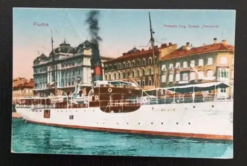 Dampfschiff PANNONIA in Fiume seltene Überdruckmarke Fiume 1924 gelaufen  Gr K