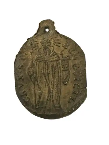 18/19 Jhdt Medaille Anhänger Benediktus Segen Heiliger Benedikt 2.7 x 2 cm