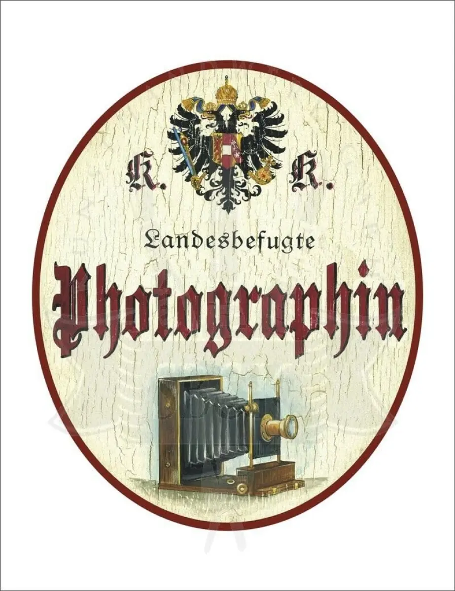 KuK Nostalgie Holzschild - Landesbefugte Photographin -Fotoapparat Fotokamera