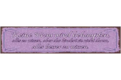 Schild Keine Frau Wird Behaupten Alles Zu Wissen Alles Besser Zu Wissen