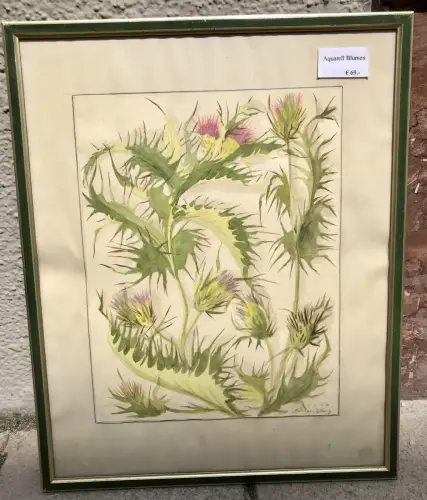 Aquarell Blumen, 1968, Inkl Rahmen 42x52cm, (300032)
