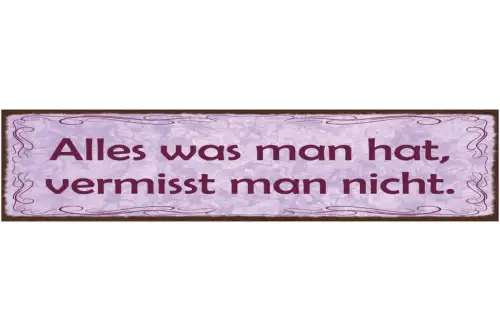 Schild Alles Was Man Hat Vermisst Man Nicht Besitz 46 x 10 Blech od. Holz